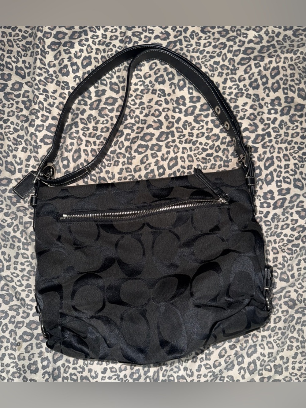 Coach Black Signature Jacquard Duffle Hobo Bag